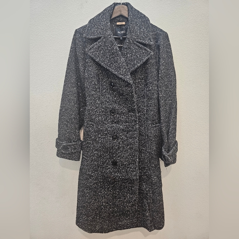 BCBG Charcoal Double-Breasted Trench Coat Size M - Picture 5 of 9